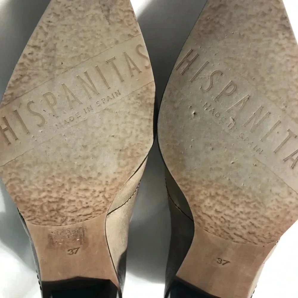 Hispanitas Leather Heels Worn Look Tan Brown Buckle size 37 (US 6-6.5) - Picture 8 of 14